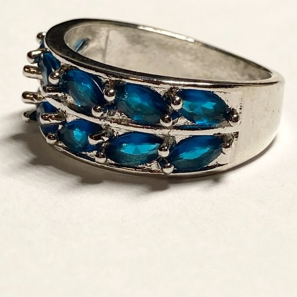 Silver Sapphire Blue Cubic Zirconia Anniversary Ring Size 7 Plated Simulated - Picture 5 of 10